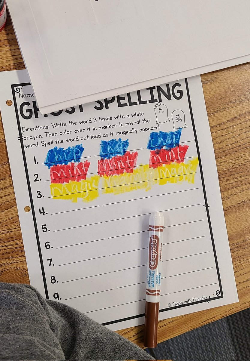 Grade 3s practiced their spelling words in a spooky way today. 👻
