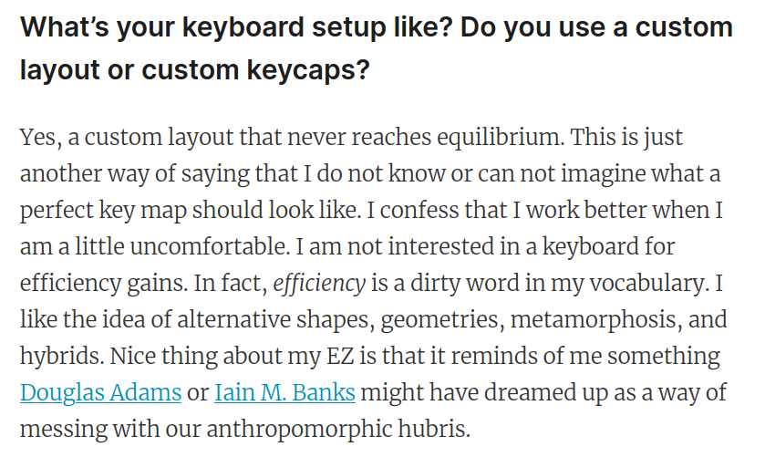 mycoliza's tweet photo. sometimes i just think about the guy who deliberately configures his ergodox to make it *harder* to type, absolutely transcendent energy https://t.co/8t8nlHCpZ8