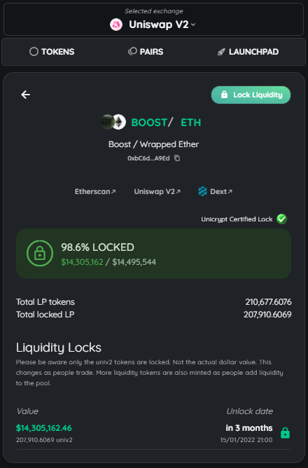 UNCX_token's tweet photo. 🔒 💯 Congratulations to the Boost Coin team, our top #3 liquidity lockers on the #ETH chain for their LP relock! 

ℹ️ Starting at $200k, their TVL now stands around $14M. 

💡👊Ensure the security of your LP tokens &amp; empower your project.

https://t.co/PMhh9sOz0z💡

#Unicrypt https://t.co/0Slbxw8H53