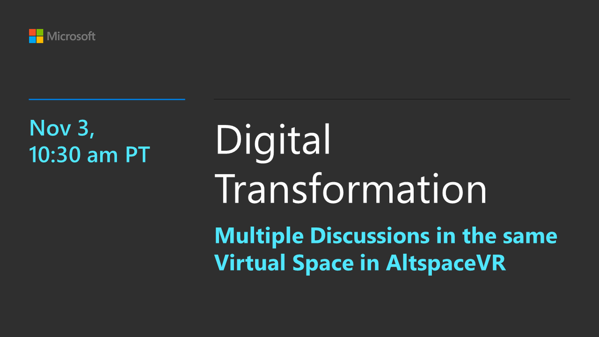 #MSIgnite Session CONTT105 Table Topics in #AltspaceVR we'll have MVPs helping you get up &amp; running in #VR!
<a href="/stephkdonahue/">Stephanie Donahue</a>
<a href="/crminnovation/">Jerry Weinstock</a>
<a href="/FrankGeisler/">Frank Geisler | MVP 🇩🇪</a>
<a href="/Sharon__Sumner/">Sharon Sumner | MVP+RD | #Cambsppug</a>
@MarkXA
@skrods
<a href="/ThatTechieGirl/">Roma Gupta</a>
@ra_koellner
<a href="/NunoAriasSilva/">Nuno Árias Silva</a>
<a href="/AlxWachtel/">Dr. Alexander Wachtel</a>
<a href="/benitezhere/">Elaiza Benitez #LetsAutomate</a> 
<a href="/LocalJoost/">LocalJoost 🥽</a> 
@TVwizard