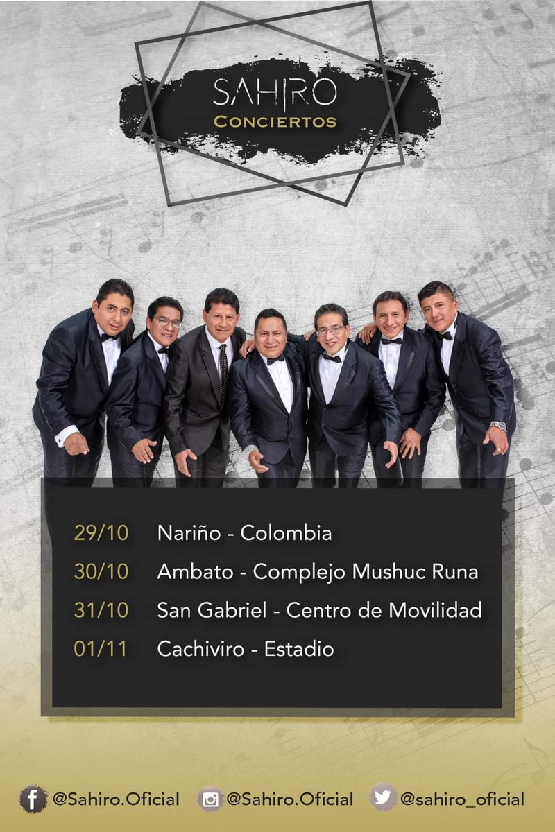 GRUPOSAHIRO's tweet photo. Nos reactivamos! Contamos los minutos para volver a encontrarnos y compartir nuestra música con ustedes. #Sahiro en #Nariño, #Ambato, #SanGabril y #Cachiviro https://t.co/faP5ysxiqC