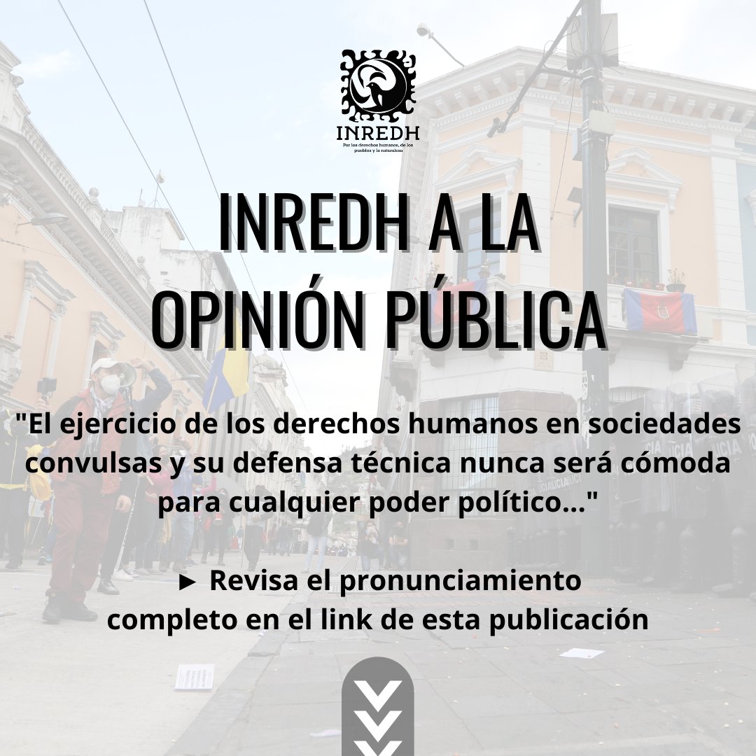 inredh1's tweet photo. [A la opinión pública]

"Inredh promueve acciones enmarcadas en los preceptos de no violencia activa y somos muy conscientes que los derechos se los han ganado en la acción colectiva de los ciudadanos en los espacios públicos..."

► Pronunciamiento en:
https://t.co/sfRzdQOFs9 https://t.co/FeJl7NbdGI