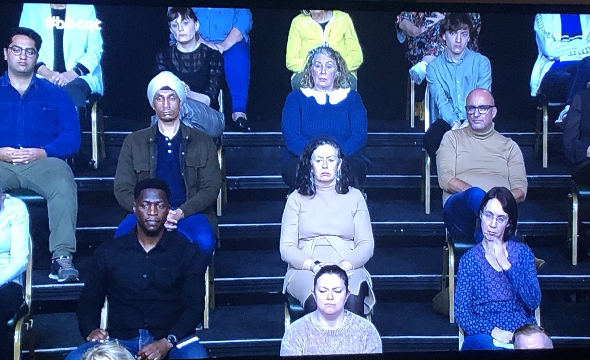 ChrisNewport14's tweet image. Audience socially distanced on ⁦@bbcquestiontime⁩ listening to debate about masks in House of Commons, weird that they’re still sat like that &amp;amp; I sit with 20,000 other football fans sat side by side watching my local side #MixedMessage #pandemic