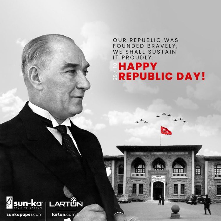 lartonpackaging's tweet photo. Our Republic was founded bravely, we shall sustain it proudly. Happy Republic Day!
#sunka #larton #29ekimcumhuriyetbayramı https://t.co/eMv0vNTqOv