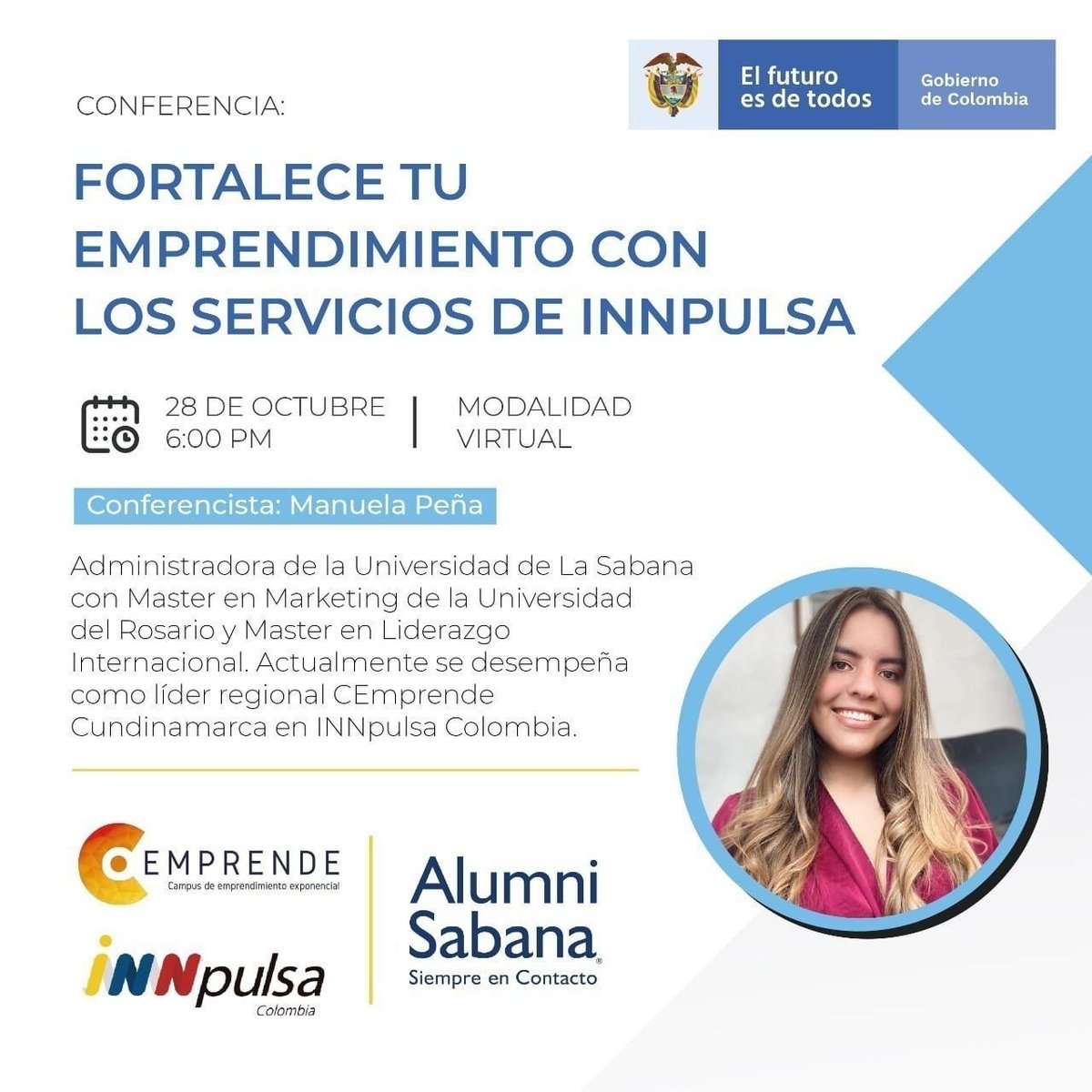 alumnisabana's tweet photo. 👩‍💻👨‍💻¿Ya estás conectado?

En contados minutos daremos inicio a la conferencia "Fortalece tu emprendimiento con los servicios de iNNpulsa". 🧠💡

Conéctate aquí: https://t.co/gUygzXRlx2 https://t.co/OleqCtyEKK