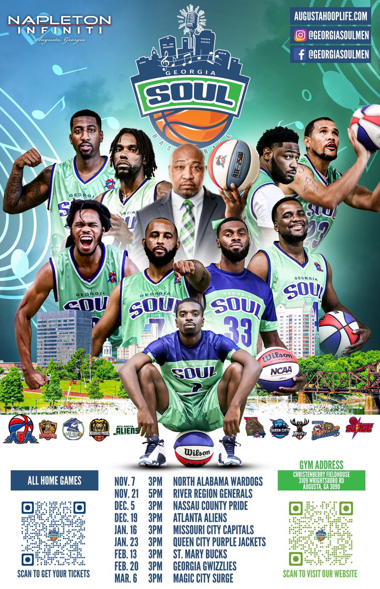 GeorgiaSoulMen's tweet photo. 9 home games. 
9 chances to support your city
9 chances to support your Soul 
The season opener on Sunday Nov.7th at  Christenberry Fieldhouse. This is a Season Opener you don’t want to miss!! Get your tickets now https://t.co/Y5iOsPAyUQ 
SUPPORT YOUR CITY, SUPPORT YOUR SOUL https://t.co/yZQtBgFzAl