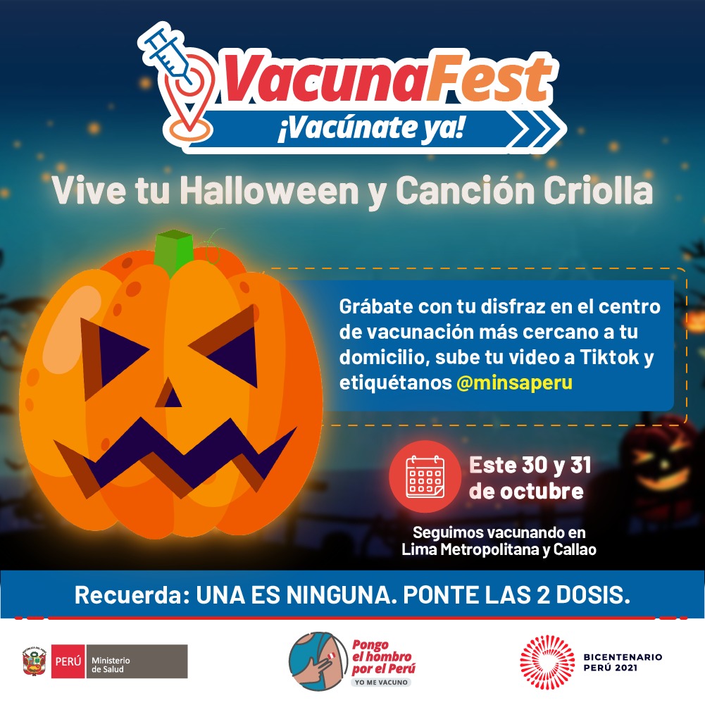 #VacúnateYa 💉¡Este fin de semana tu Halloween es en el centro de vacunación más cercano! 
Ponte tu mejor disfraz, recibe tu vacuna y protégete contra la #COVID19 😷🎃🧙🏼‍♀️👻💪