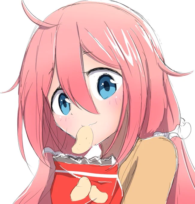🌟ポテチおいしい～💕🌟
https://t.co/yxdB6dwWVa
#ゆるキャン #ゆるキャンΔ  #Yurucamp #各務原なでしこ #イラスト #絵柄が好みって人にフォローされたい 