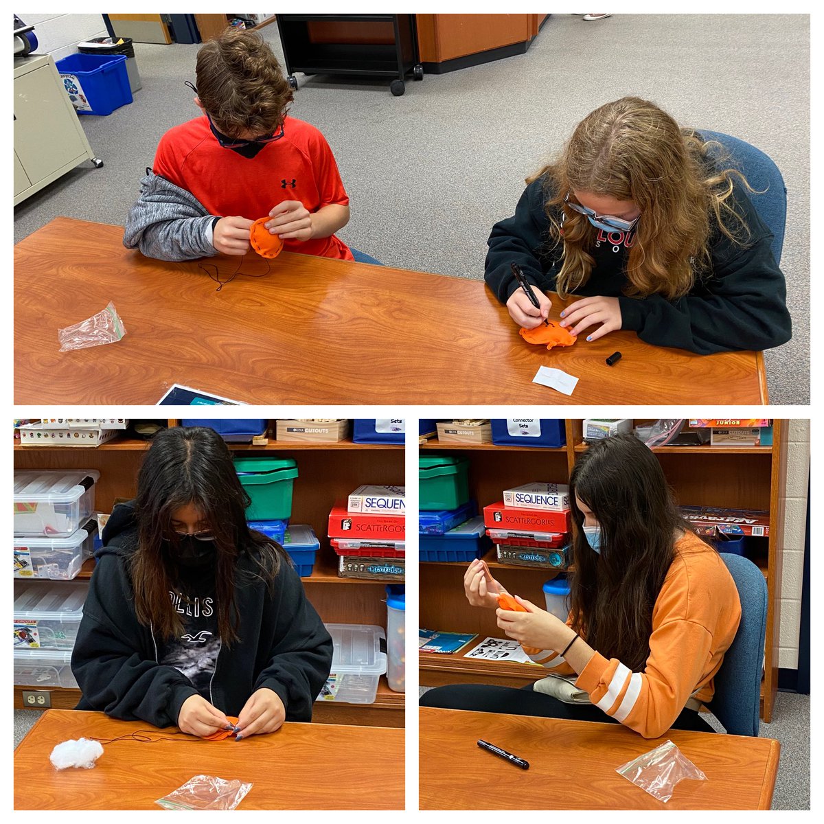 SMMSLibrary's tweet photo. This week SMM students  participated in the library’s pumpkin sewing project. They had a lot of fun and the pumpkins turned out great! @Smarts_Mill https://t.co/aKNH1XcEkY