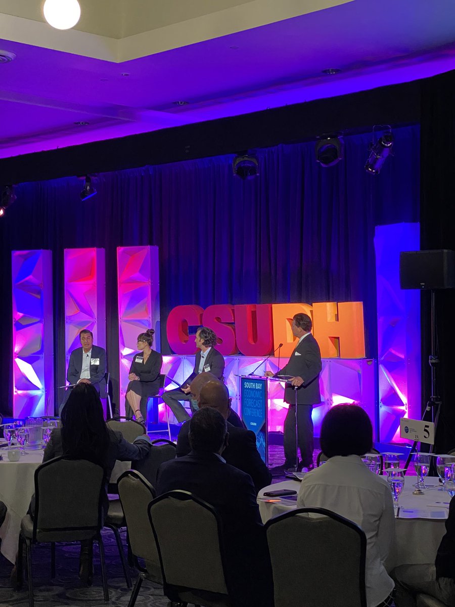 DominguezHills's tweet photo. Drs. Jose Martinez, Jennifer Brodmann, Fynnwin Prager from the  @CSUDH_SBEI discuss #EconomicOutlook for the South Bay, which they call a mixed picture, but overall a positive one due to the region’s diversity and innovation. https://t.co/hWvN06cAnf