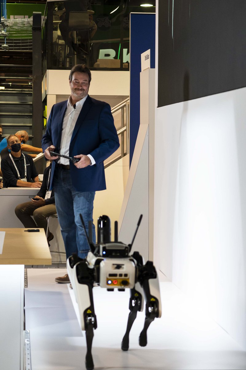 HexagonMining's tweet photo. A dynamic duo - Bruce Bowditch, Autonomous Reality Capture Solutions Manager @LeicaGeosystems, and "SpARCy" the #BLKARC. 

Reality capture has become the currency for many applications and brings recognized benefits to the #miningindustry. https://t.co/c0Ij3veRZg