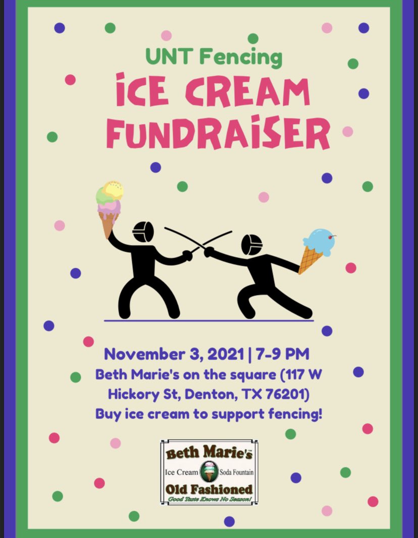 UNTFencing's tweet photo. Come out and Support UNT Fencing this upcoming Wednesday at Beth Marie’s!! https://t.co/gZOV6vlGSY