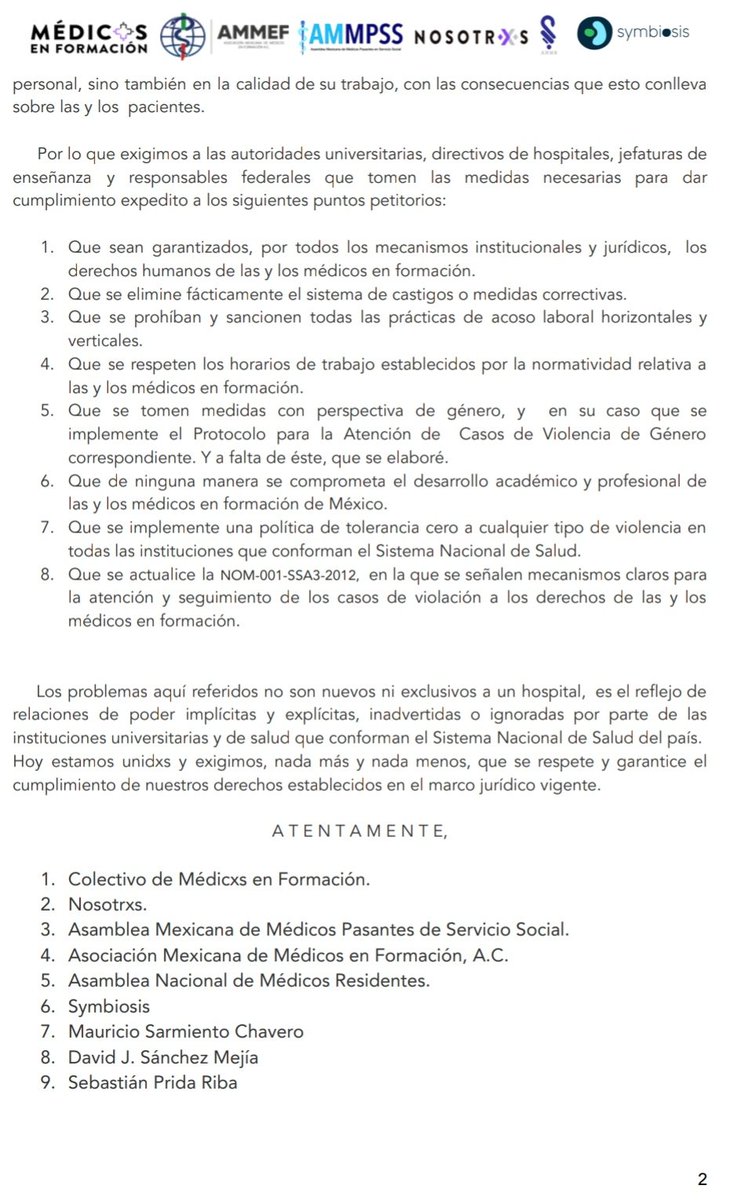 NosotrxsMX's tweet photo. 🚨 Desde el colectivo @Medsenformacion exigimos a las autoridades competentes garantizar la seguridad y un ambiente libre de violencia para estudiantes de medicina.

¡NO MÁS VIOLENCIA! https://t.co/mxqajeRhR5