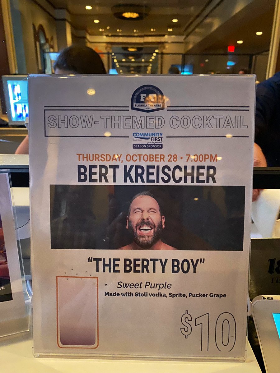 jakegordon's tweet photo. Bring on @bertkreischer!!!!! Love the beautiful historic @FloridaTheatre in #DTJax! Even better drinking a #BertyBoy &amp; waiting for #TheMachine to make us laugh our asses off! https://t.co/w91KRmfYC3