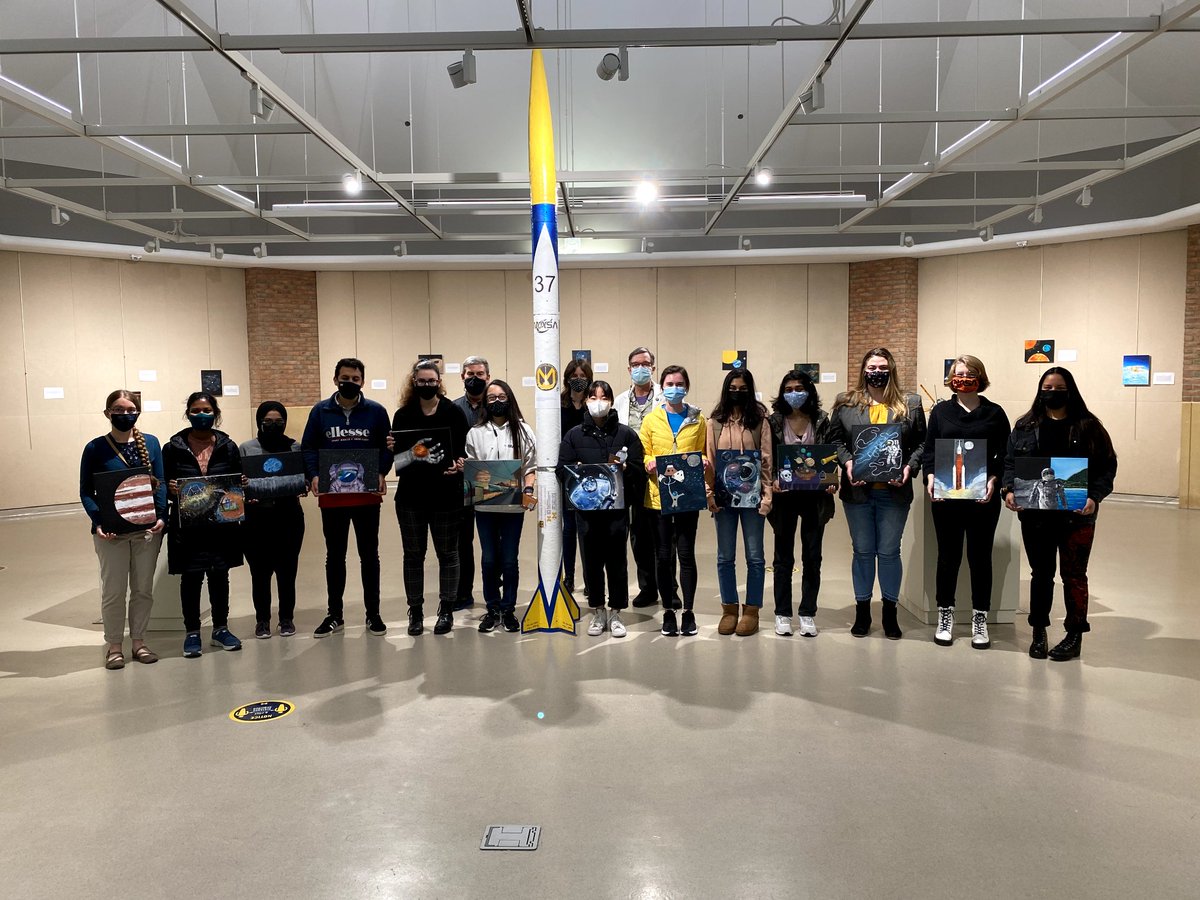 SEDSatUM's tweet photo. Thank you to all of the artists that submitted work to the SEDS@UM @UMArtsEngine art competition! We'd also like to thank our judges for taking the time to look at all of the amazing work on display. The winning pieces will now make their way to the ISS! @jwcutler @MichiganAero https://t.co/yjdP0sjviO