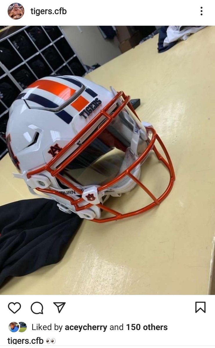 Clintau24's tweet photo. It might be happening 👀

IG user "tigers.cfb" has posted an image of an Auburn football helmet with a brand new orange facemask. The mask appears to have a metallic/chrome finish.

The image was taken from the Auburn equipment room. Still awaiting official confirmation however. https://t.co/Z0RlrAlXrr