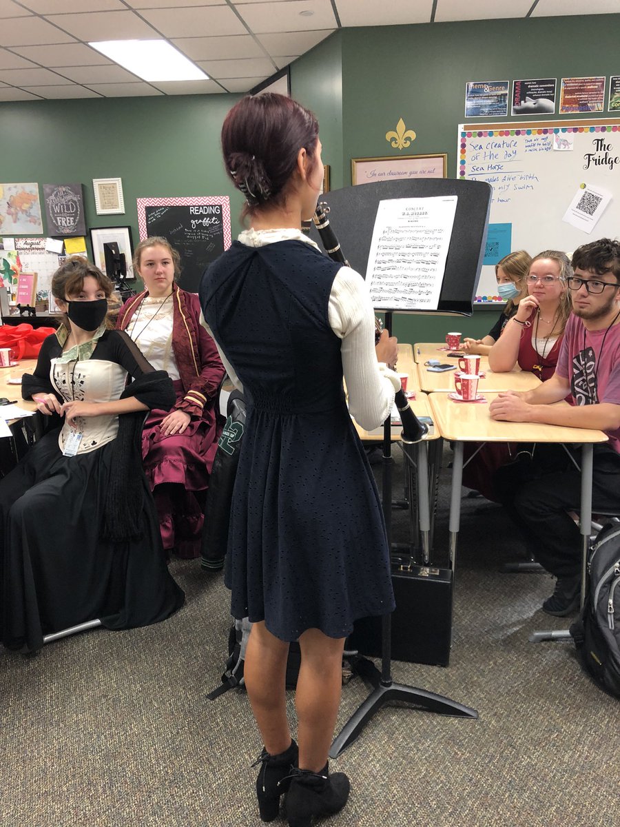 MrsPitcel_KPHS's tweet photo. 2nd period AP Literature students celebrated the end of our Pride and Prejudice unit today during our Pride and Prejudice tea! We enjoyed Regency music, food, and games, along with some costumes! @HumbleISD_ELA @HumbleISD_KPHS @kphs_english https://t.co/mUO36FUIRU