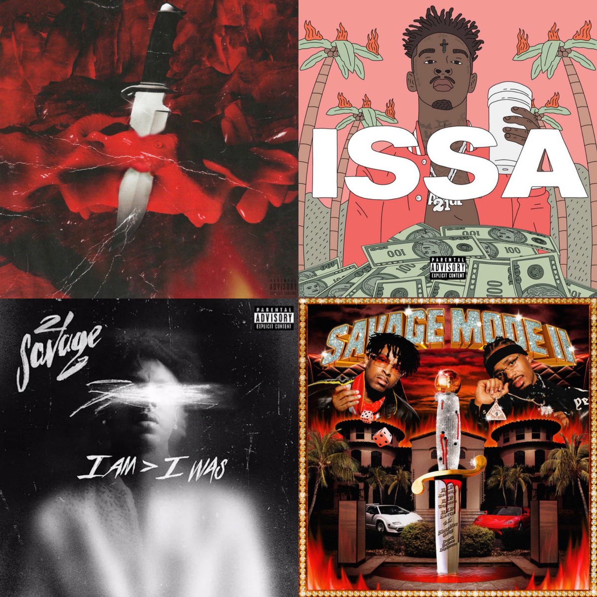 PureRapNetwork's tweet photo. One’s gotta go! (21 Savage edition) 🎧
• Savage Mode
• Issa Album
• I Am > I Was
• Savage Mode II
#HipHop #HHT #21Savage #SavageMode #IssaAlbum #IAmIWas #SavageModeII https://t.co/f81sp9iDBI