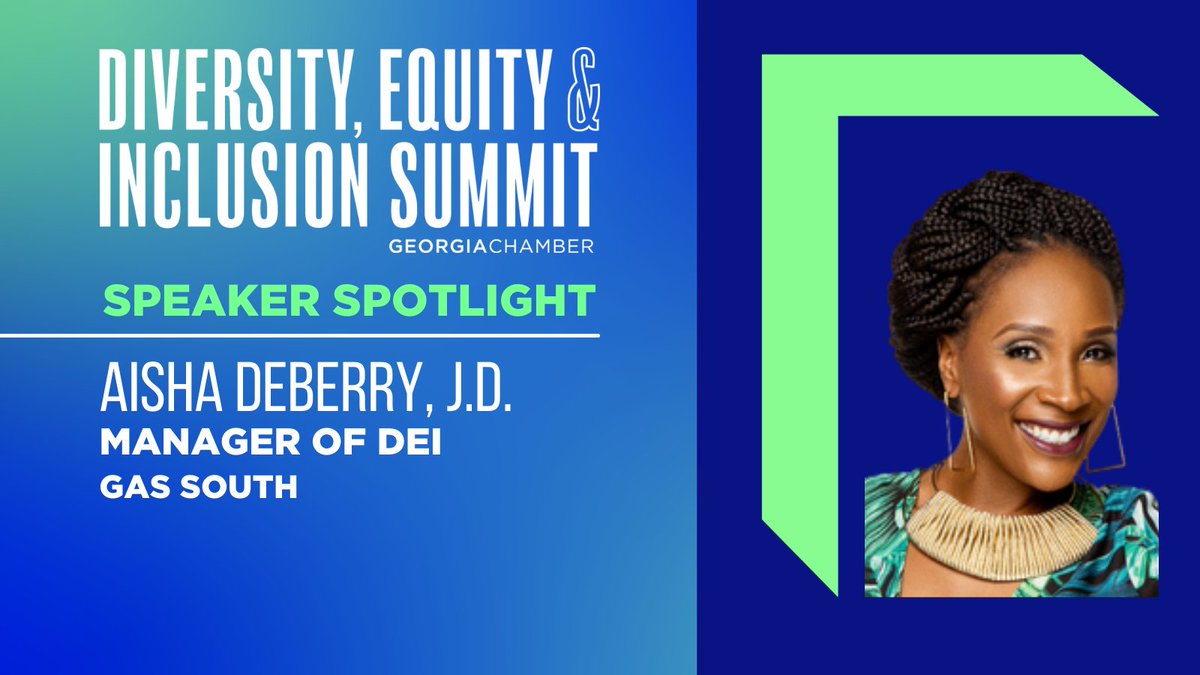 GAChamber's tweet photo. We're pleased to announce Aisha DeBerry, Manager, DEI at @GasSouth as a speaker for this year's #GaDEI2021 at Gas South District in Duluth, Nov 3-4. We hope you join us as she offers a platform for ongoing discussion that fosters a more inclusive mindset among all Georgians. https://t.co/0gW9zVHEVO