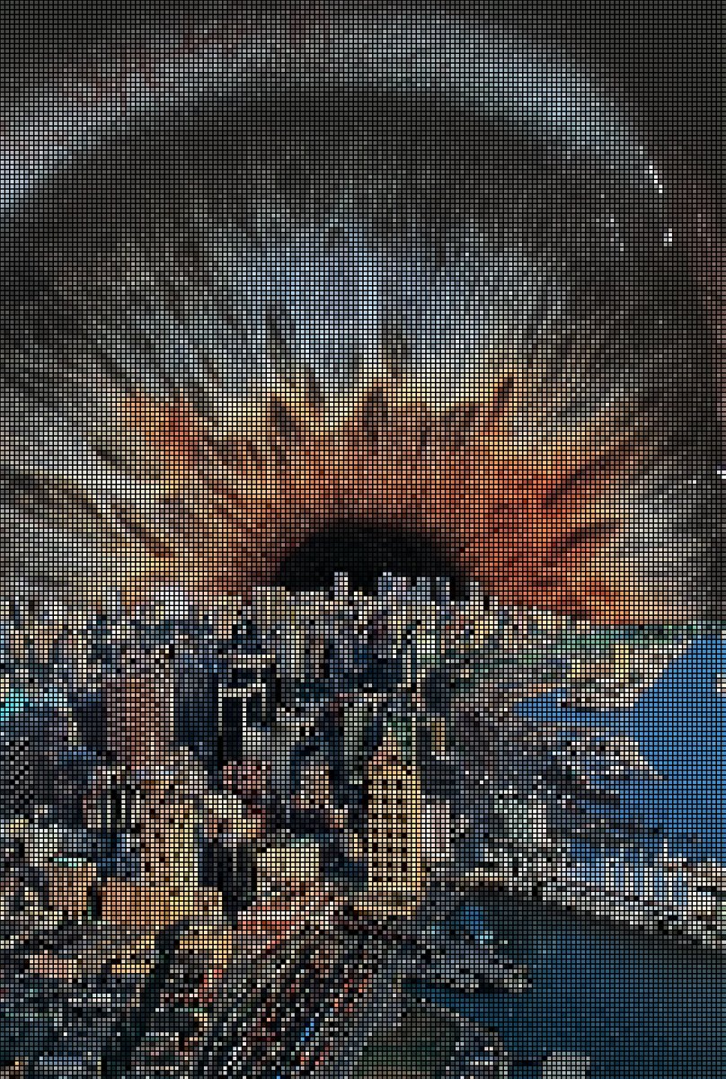 I've always been fan of pixeled things and retrowave looks, so I built a simple program and ask it to randomly facelift some of my paper collages. Here some results 

#generativeart #genart #nftart #NFTCommunity