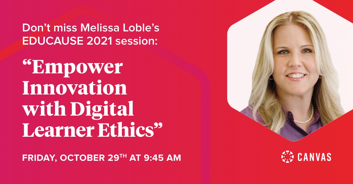 Canvas_by_Inst's tweet photo. We are thrilled to be back in person with you at #Educause21 this week!
Don't forget our own Melissa Loble will be speaking about how to empower innovation with digital learner ethics TOMORROW morning. You don't want to miss this session!
#CanvasFam
#edu21 https://t.co/gfDzZRKsmJ