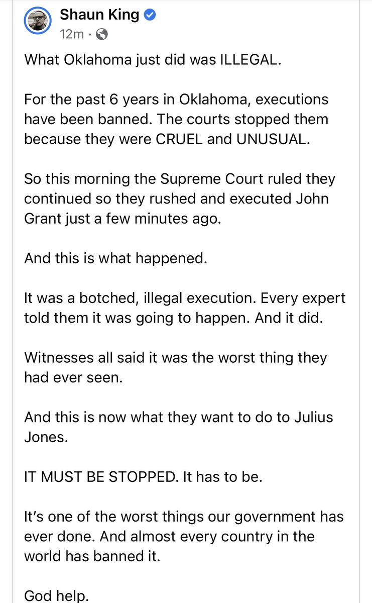 JoyyUss1's tweet image. 🆘This is America! Dear Lord🆘🙏🏼 #botchedexecution #AbolishTheDeathPenalty #TheRevAl @RevJJackson @GovStitt @Okla_OAG @TuckerCarlson @seanhannity @IngrahamAngle @lauraingle @BretBaier @kmcdugle  @ScottWilliams @AdmLuck  @KChenoweth @MsBKB @kmcdugle
