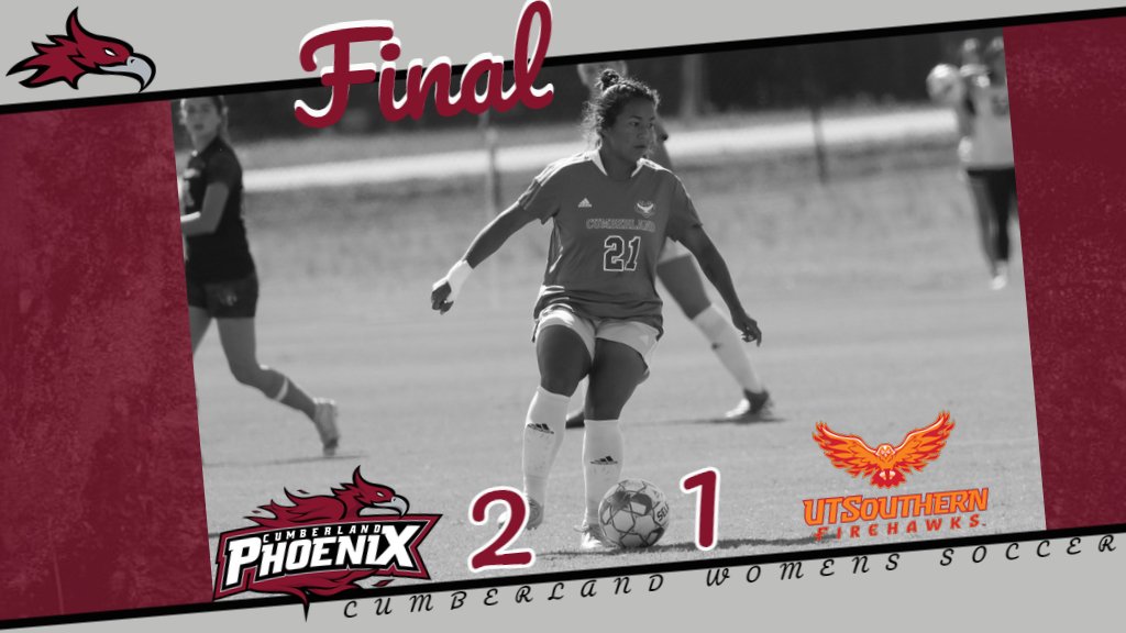 GoCUPhoenix's tweet photo. Cumberland women's soccer upsets #3 Tennessee Southern on the road after a goal by Brenda Cernas with one minute remaining!! #WeArePhoenix https://t.co/aRuuRzisFK