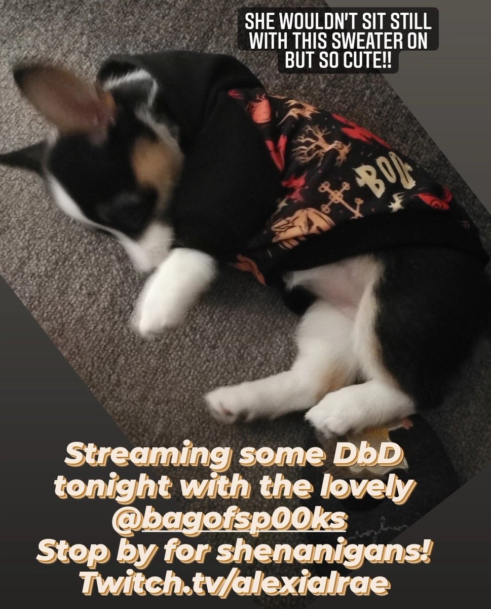 Alexialrae's tweet photo. Playing some #DeadbyDaylight tonight starting 8/8:30pm pst! Will be joining @BagofSp00ks for some games too! Also still raising for @AbleGamers! Stop by to find out more about the charity campaign!
#charitystream #dbd #TwitchAffliate #CuteCorgis https://t.co/6sReVLUzkq