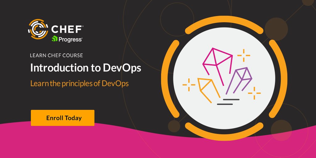 chef's tweet image. Want to know why #DevOps is so popular? Enroll in our &apos;Introduction to DevOps&apos; course on #LearnChef and transform your organization into a Coded Enterprise! Get started: prgress.co/3BmYcqo