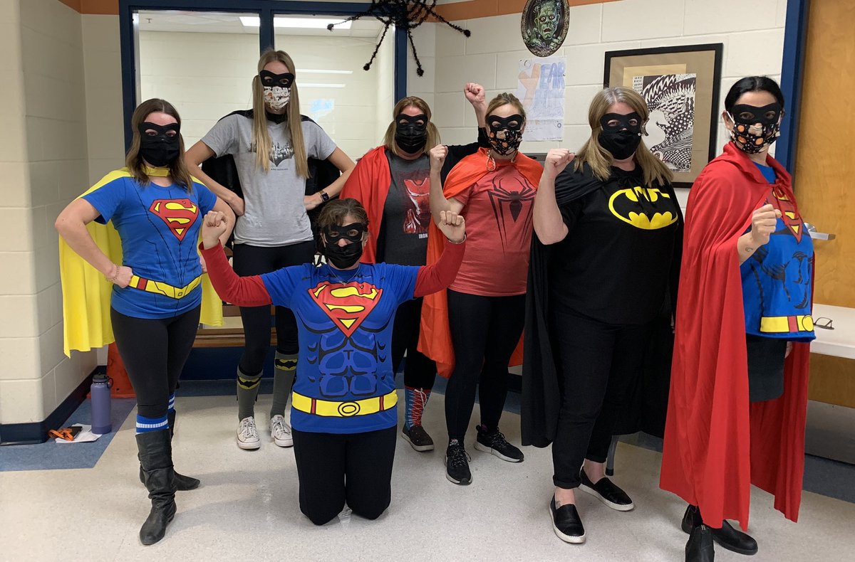 AguirreJill's tweet photo. Teachers are just Super Heroes in disguise! Happy Halloween from our elementary team! @StESeton_CCSD @MsTurkoClass https://t.co/1gv1dUwjvY