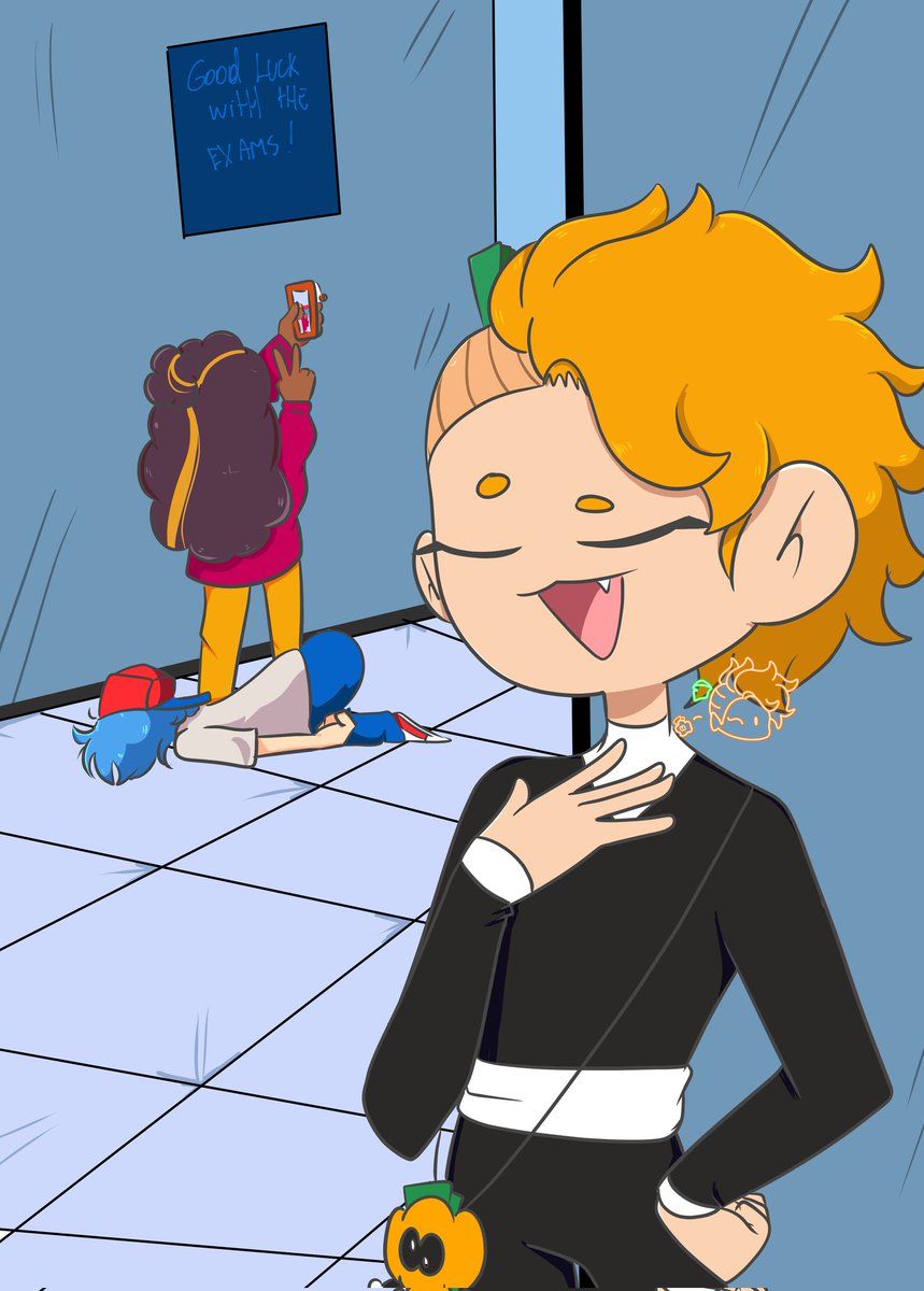 PUMPKLiN_'s tweet photo. Mi pose de Victoria luego de hacer el examen al "de tin marin" se que me irá genial 🎃✨

Y la publico ahora xque dormí toda la tarde sisi

#FNFHS https://t.co/Toiuuueqgv