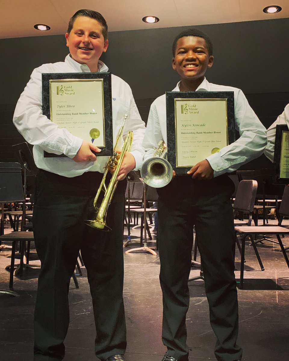 Lindale Jr High 
Trumpet 1st and 2nd Chair. These guys are very good friends and highly competitive young men. Kylon edged his buddy out for first chair this go around. Tyler also blocks for Kylon in football.  #breedingchampions