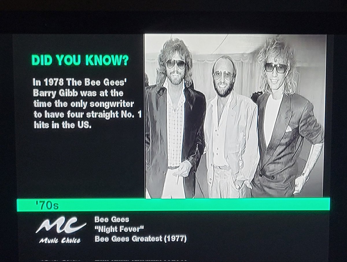 bgscucumbercas1's tweet photo. And one more MC '70s @BeeGees that aired... #NightFever #BeeGeesGreatest #Trivia #MusicChoiceTV #BarryGibb #RobinGibb #MauriceGibb (sorry about the crookedness, was trying to catch it, lol!) https://t.co/z1BJIIN3Kn