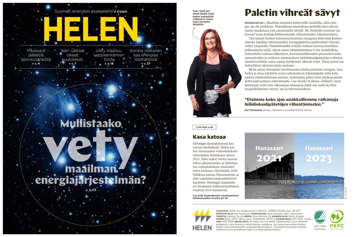 .<a href="/EnergiaHelen/">Helen</a> selvittää mahdollisuutta toimia vedyn ja siitä jatkojalostettavien Power-to-X-ratkaisujen, kuten sähköpolttoaineiden, tuottajana. Lue Helen-lehdestä lisää <a href="/VTTFinland/">VTT</a> <a href="/ArastoAntti/">Antti Arasto</a> ja Helenin <a href="/HartikkaTuukka/">Tuukka Hartikka</a> ajatuksia vetytaloudesta. #vety helen.fi/asiakaspalvelu…