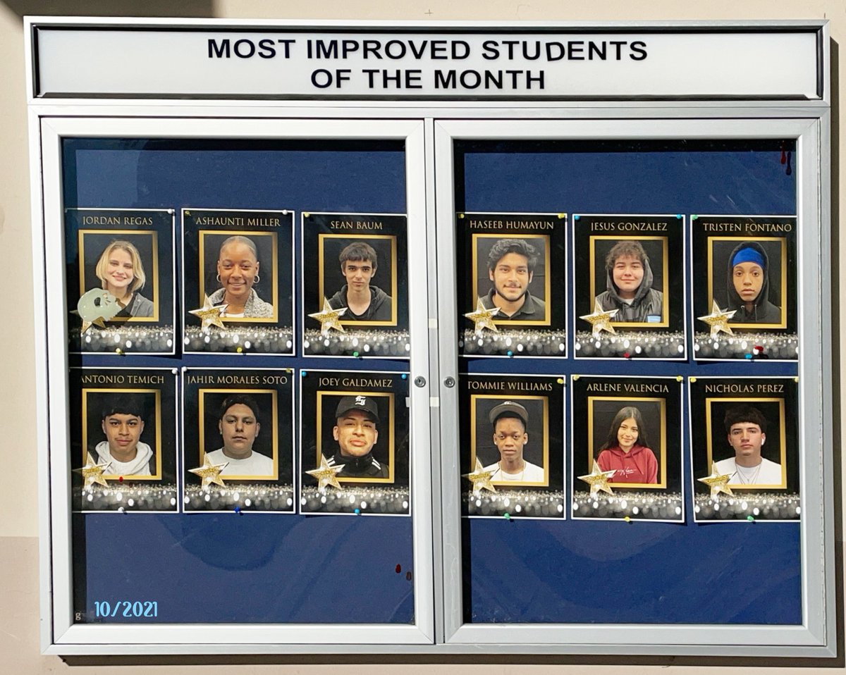 THSSaints's tweet photo. Congrats to Tracy's Most Improved Students of the Month!  These students were selected by their teachers and are proudly displayed in a featured glass booth located in the THS Quad. https://t.co/LqHy4fFmTd