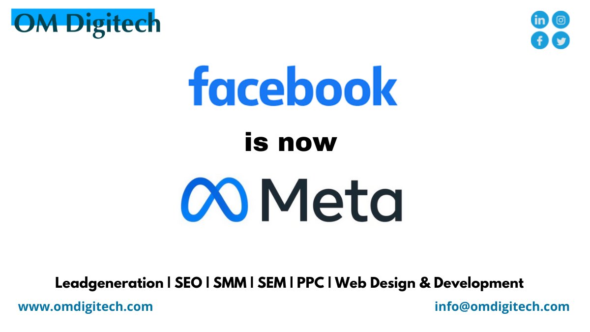 omdigitech's tweet photo. Mark Zuckerberg announced the parent company's name is being changed to #Meta to represent a future beyond 
#SEO #SMM #PPC #consumerengagement #digitalmarketing #marketing #omdigitech #onlinemarketing #ads #ROI #contentwriting #contentmarketing #fintech https://t.co/TJ8ZY6TqsO