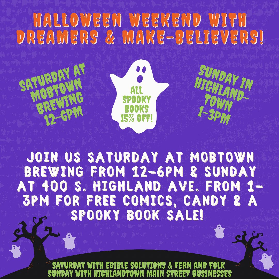 dreamersbmore's tweet photo. We do hope you’ll join us for a frightfully fangtastic weekend of events! Saturday you’ll find us at @MobtownBrew from 12-6pm with free comics &amp; a spooktacular selection of books (at 15% off)! Sunday we’ll be in front of our new space in Highlandtown from 1-3pm for trick o treat! https://t.co/ts5jRIWYu1