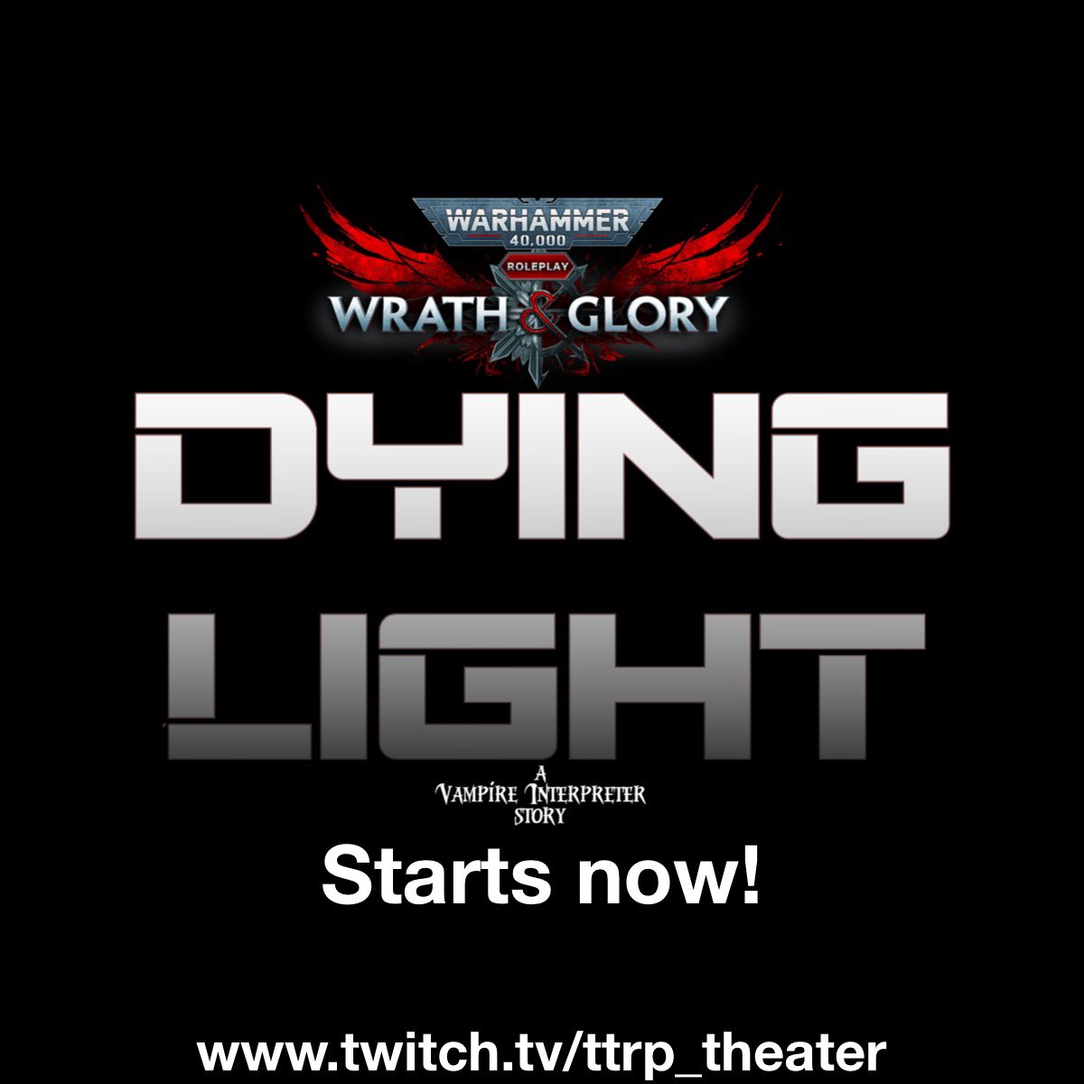 TTRPTheater's tweet photo. Starts now!
https://t.co/uKfeEuFRV9
#twitch #twitchstreamer #twitchaffiliate #gamer #actualplay #ttrpgs #rpgs #ttrpgsolidarity #40k #warhammer40k #spacemarines #wrathandglory #cubicleseven #tabletopgames #roleplaying #gaming https://t.co/H4RLiRMPxj