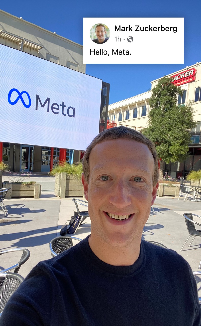 Inquirer on Twitter: &quot;'HELLO, META' Facebook CEO Mark Zuckerberg welcomes  the change of the social media company's name by posting his photo with the  “Meta” logo behind him.… https://t.co/A6T3J8k8H7&quot;