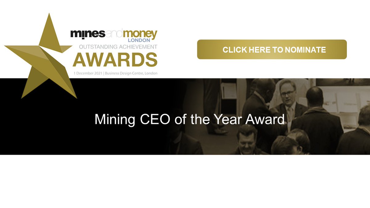 ✨ Mines and Money Awards for Outstanding Achievement 2021 - Mining CEO of the Year Award. Click here to nominate hubs.ly/H0-38zV0

#MinesandMoney #mining #investment #investors #MinesandMoneyAwards #conference #networking #expo #MiningCEO