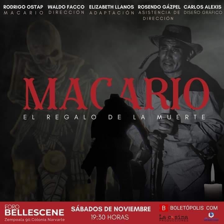 Ya casi estrenamos este bello monólogo: MACARIO, EL REGALO DE LA MUERTE, 6 de noviembre 19:30 hrs Foro Bellecene. Boletos en:boletopolis.com/es/evento/20332 <a href="/OstapRodrigo/">Rodrigo Ostap</a> <a href="/waldofacco/">waldo facco</a> <a href="/ElizaLlanos/">Elizabeth Llanos</a> <a href="/rosendogazpel/">rosendo</a> @macarioelregalo #2denoviembre #macarioelregalo #macario #macariobrujo