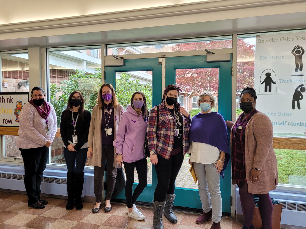 MillvElem_Prin's tweet photo. MES staff wears purple in honor of Domestic Violence Awareness month. https://t.co/L6HBDDp43b