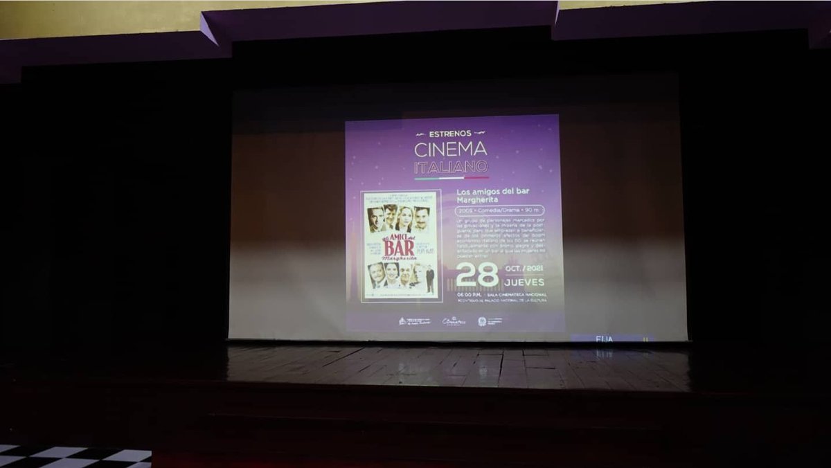 CinematecaNic's tweet photo. #AHORA| 📸 Imagenes "Estrenos Cinema Italiano" en la Sala Pilar Aguirre de la Cimemateca Nacional donde se proyecta la pelicula de comedia, "Los amigos del bar de Marguerita".
#Nicaragua #28Octubre #7moArte https://t.co/YomwnBrVuV