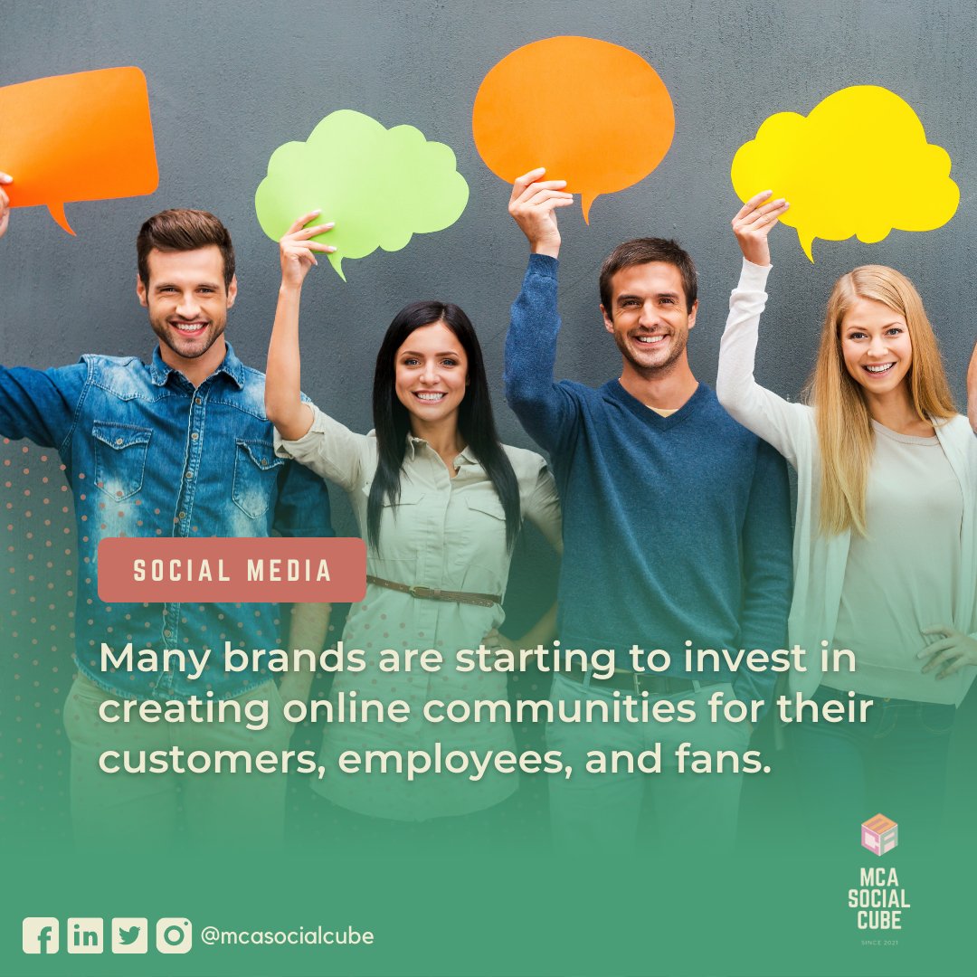 mcasocialcube's tweet photo. A brand takes advantage of opportunities to engage with its audience in order to build a network in which people may connect, share, and grow.
Do you need a Community Manager? Leave a message: https://t.co/IvnJGGQwmP
#mcasocialcube #communitymanager #socialmediamanagement https://t.co/Femy2voIly