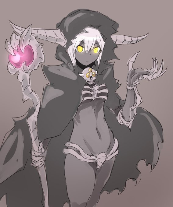 クロム・スカルドワイト【@waitoyt】
黒衣の呪術師、悪魔の骨を削りだした杖や装飾を身に着けている
骸骨に呪いを与えて自由に操る術を使いこなす
襤褸切れと骨装飾以外には一糸纏わぬスタイルを年中貫いている 