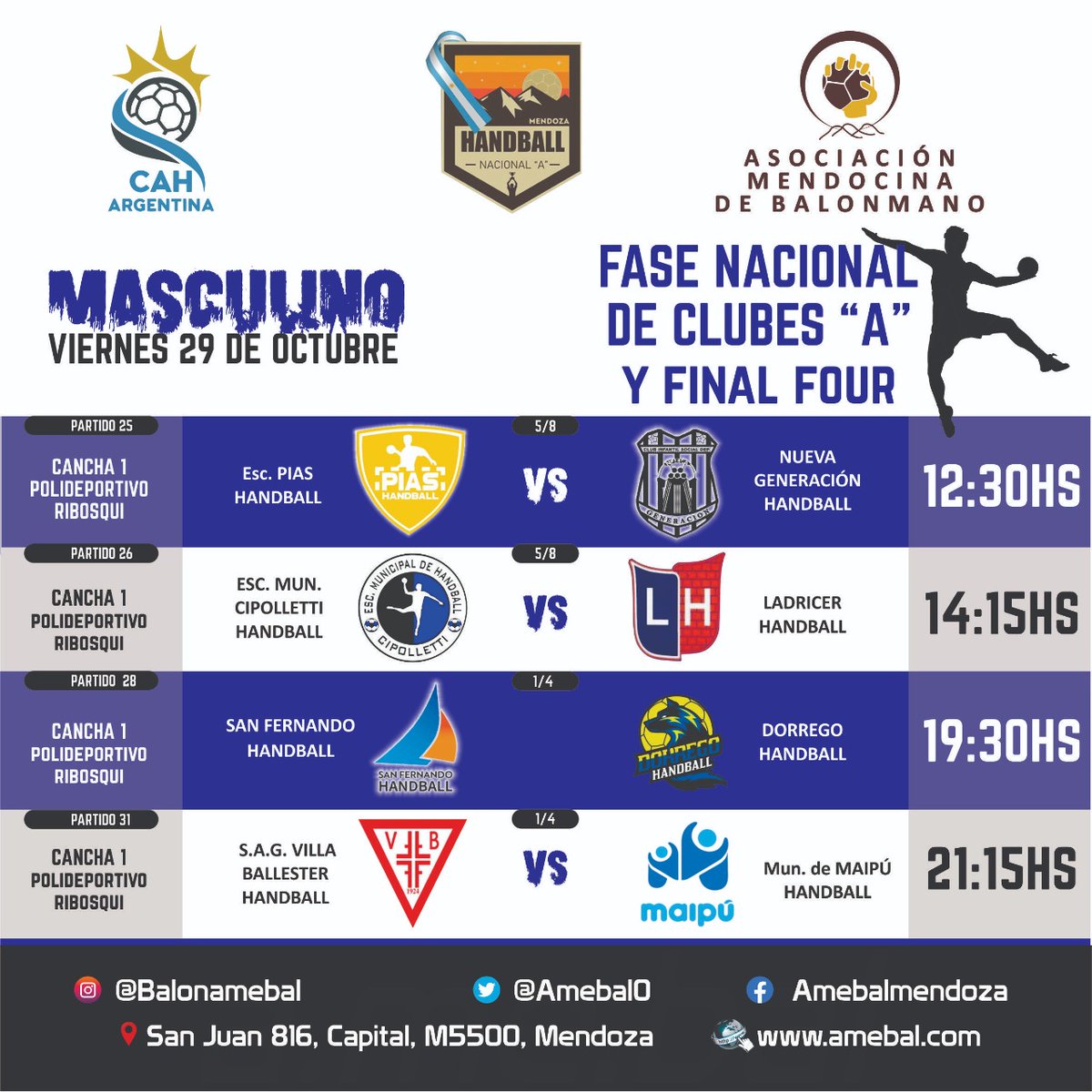 DasHandball's tweet photo. #NacionalA ¡Así quedaron los cruces para este viernes! En el último partido del día, San Fernando superó 29-28 a Maipú, definiendo los cruces de semifinales. https://t.co/z7c2W174jD