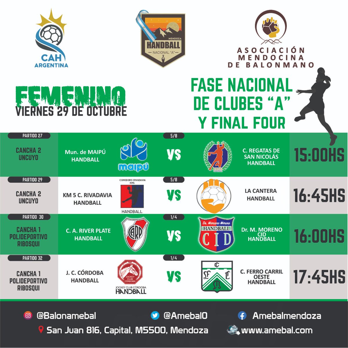 DasHandball's tweet photo. #NacionalA ¡Así quedaron los cruces para este viernes! En el último partido del día, San Fernando superó 29-28 a Maipú, definiendo los cruces de semifinales. https://t.co/z7c2W174jD