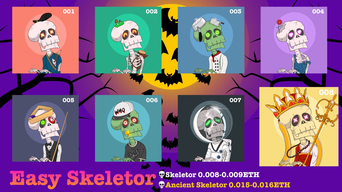 💀🎃Easy Skeletor Project🎃💀
450  Cool  Characters  hand  drawn Skeletor 
Skeletor  375  💀
Ancient  Skeletor 75  ☠️
Sale  every Friday 1-4Characters
opensea.io/collection/eas… 🎃

#NFTs #NFTdrop #NFT #NFTdrops #NFTCommmunity #NFTcollection #NFTcollections #NFTcollectibles