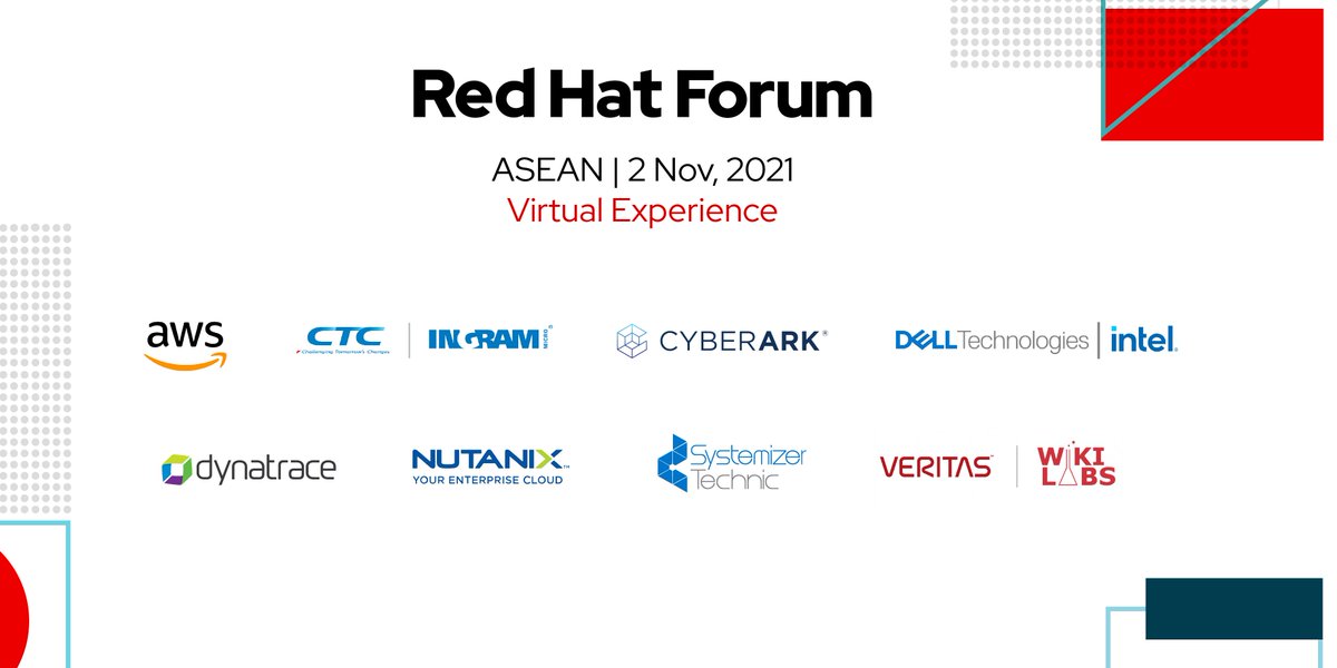 RedHatAPAC's tweet photo. #RedHatForum ASEAN 2021 has many sessions delivered by our partners on topics including #openhybridcloud, #automation, and #cloud native development. Hear Red Hat’s partners and see how their perspectives might help transform your business. https://t.co/63r17RzSgY #RedHatAPAC https://t.co/uJHcxcx21c