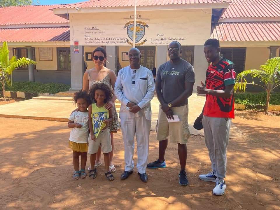 Chief Principal Mr. Mutiso Mbinda welcoming The Former Shimo La Tewa School Captain: Capt Habel Ogutu Kadieda who found his way back to mother Shimo after close to 3 decades yesterday in the company of his wife and kids. They toured the school from London to Shimo.